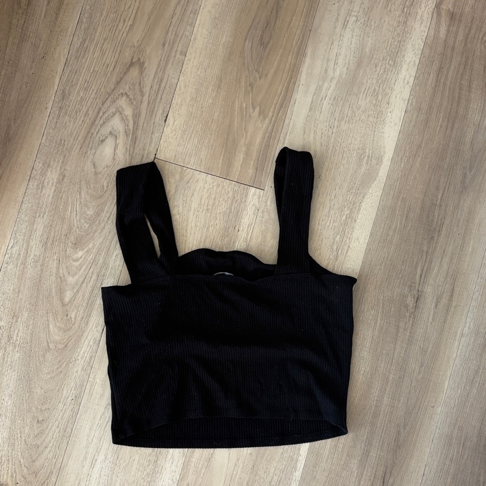 Reformation Black Ribbed Crop Top - Picture 2 of 4